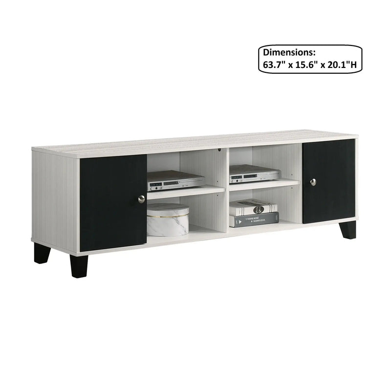 2 Tone TV Stand With Open Shelving And Concealed Storage Living Room Furniture - Black / White by Unique Piece Furniture