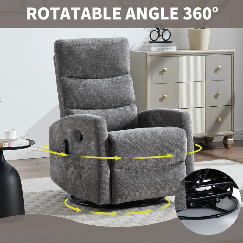 Heat Massage Manual Recliner Chair with Rocker and Swivel in Fabric by HouseOfZazla