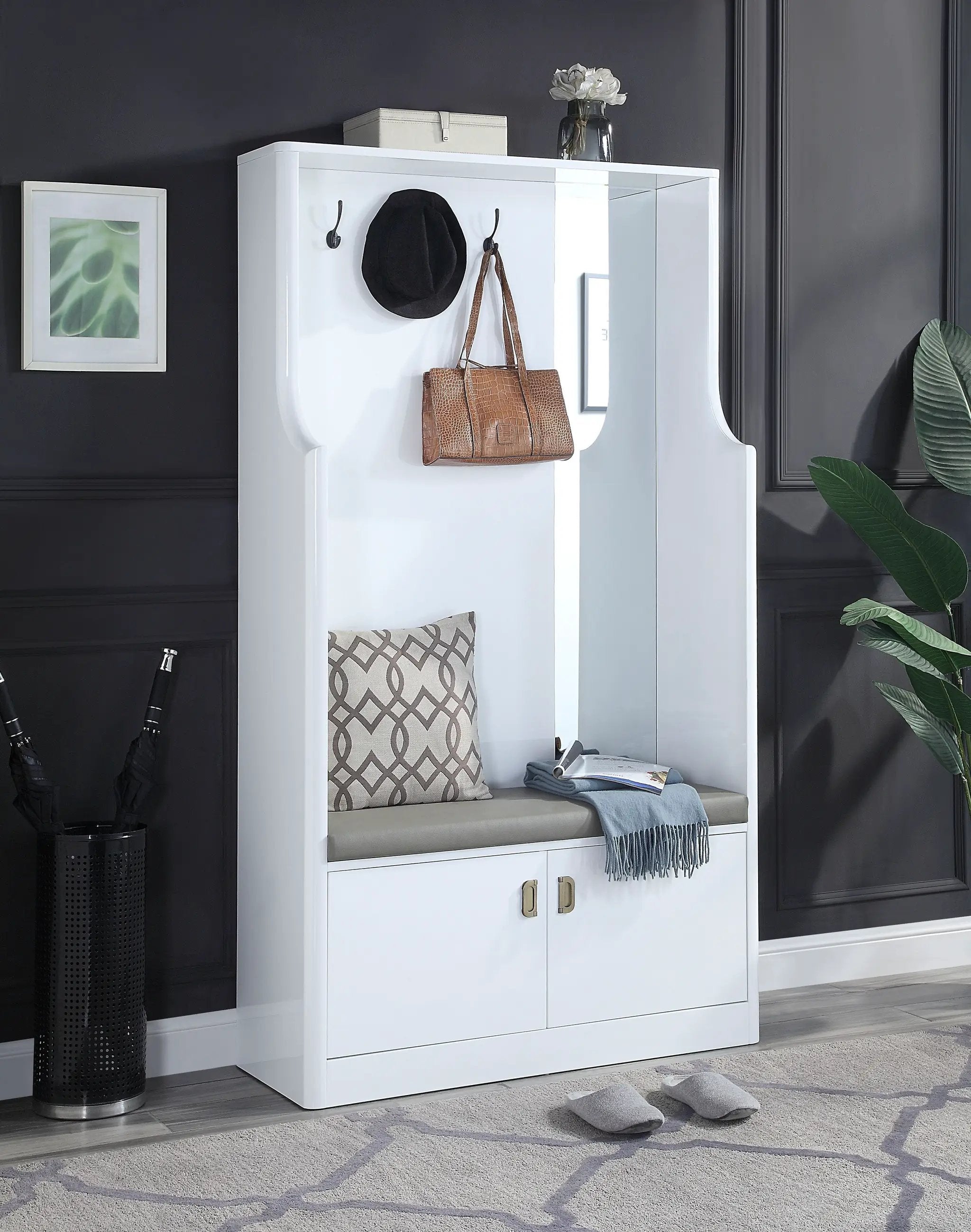 Buck II - High Gloss Hall Tree - White by Unique Piece Furniture
