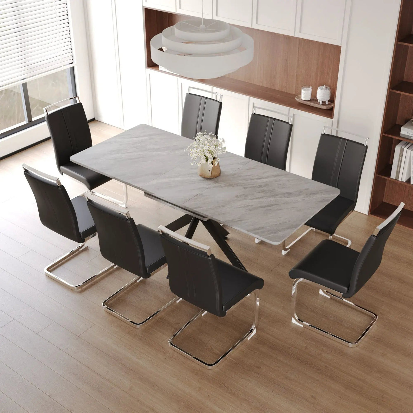 Modern Extendable Dining Table Set With Soft Padded Armless Chairs by Unique Piece Furniture