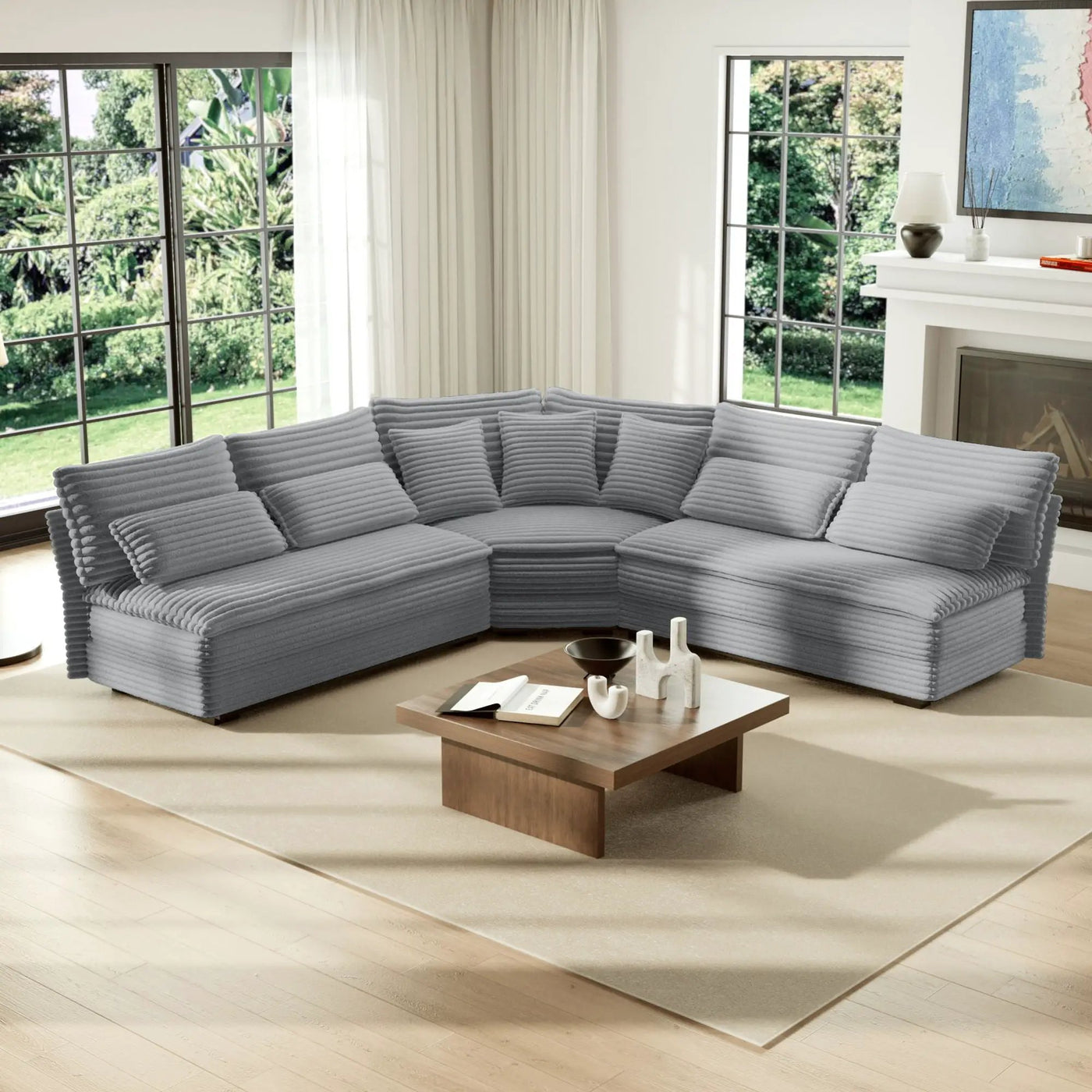5 Seater L Shaped Sectional Sofa With Curved Corner, 7 Pillows by HouseOfZazla