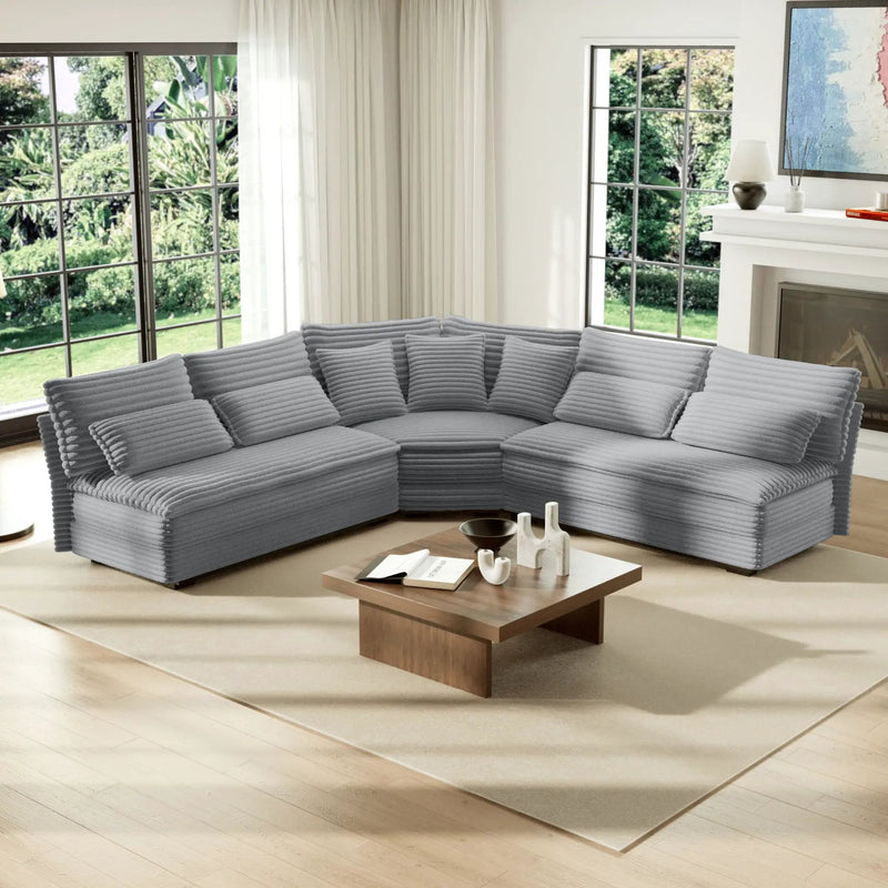 5 Seater L Shaped Sectional Sofa With Curved Corner, 7 Pillows by HouseOfZazla