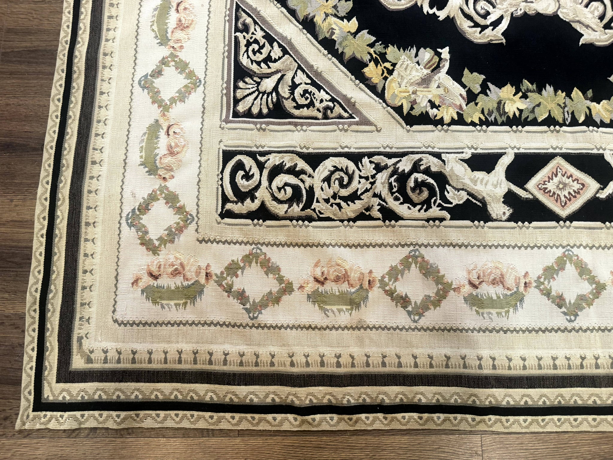 Aubusson Rug 6x8, European Design, Lion Pictorials, Black by Jewel Rugs