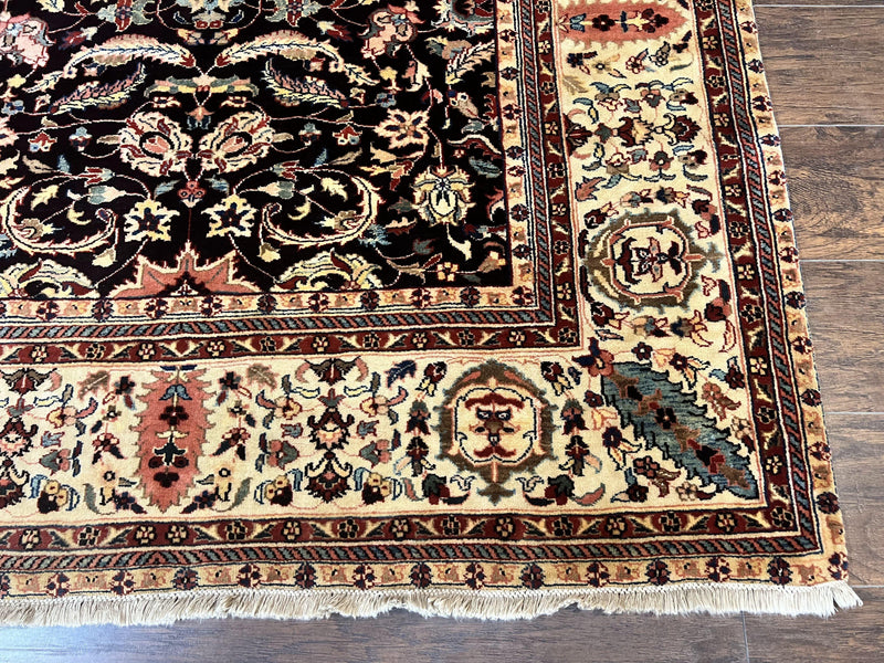 Indo Persian Rug 5x15, Wide Runner Rug 5 x 15 ft, Wool Hand Knotted Vintage Carpet, Black & Cream, Floral Allover Long Oriental Rug by Jewel Rugs