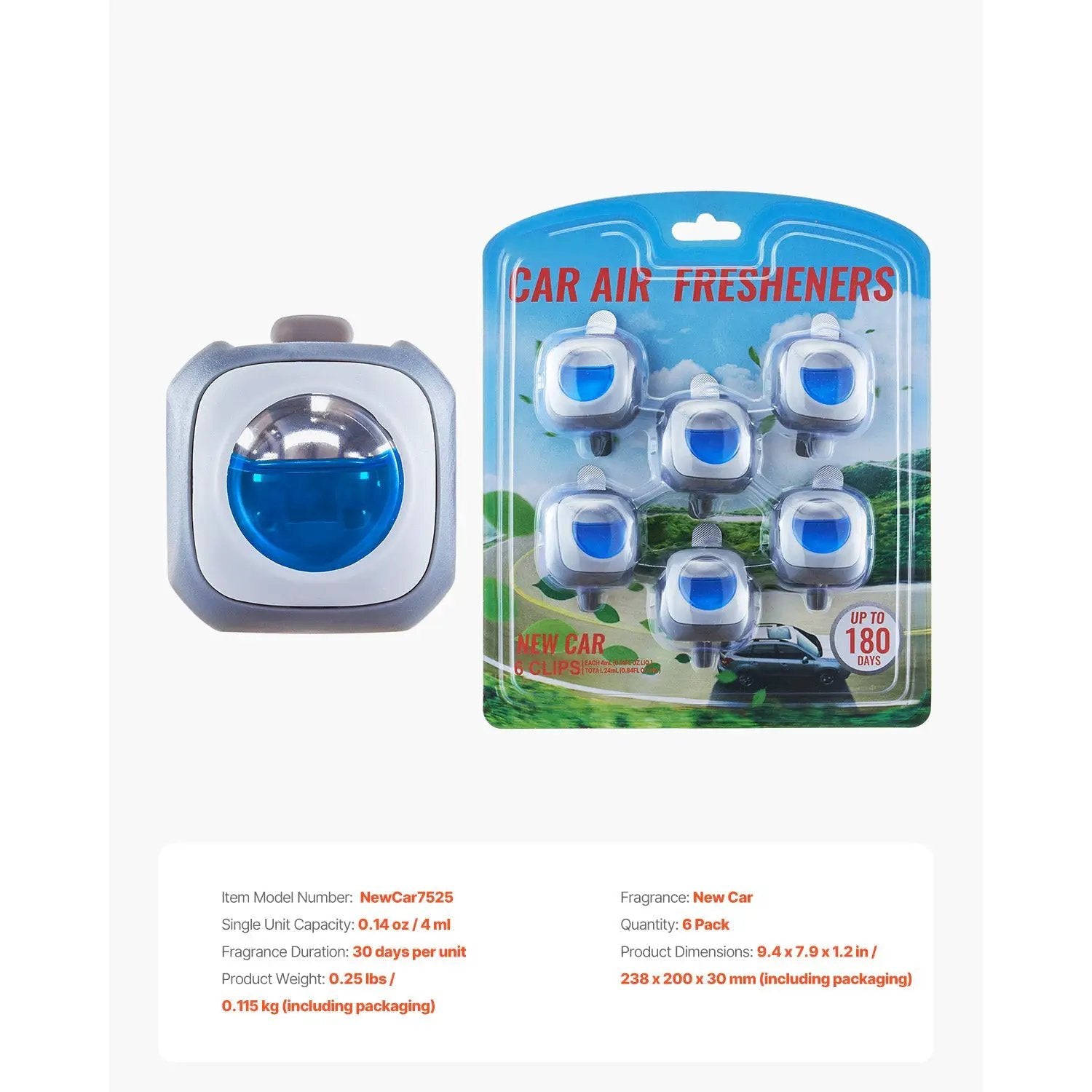 Car Air Freshener 6-Pack New Car Scent Vent Clip 4ml Each by HouseOfZazla