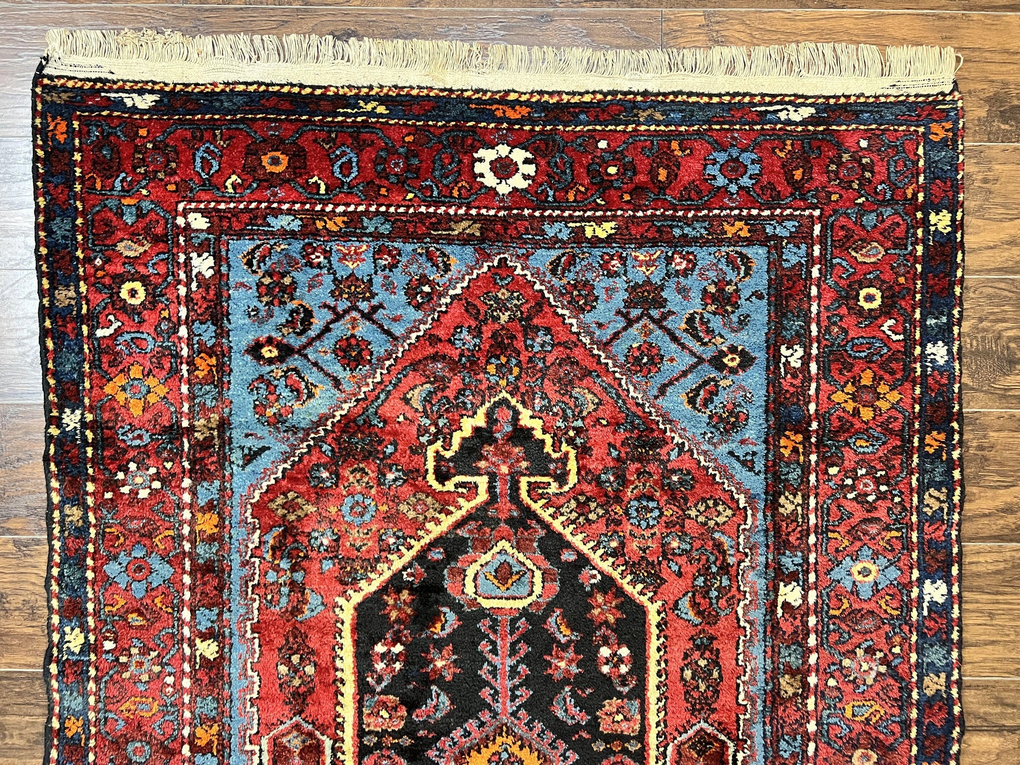 Antique Persian Tribal Rug 4x7, Wool Handmade 1920s Carpet, Red Blue, Persian Hamadan Rug by Jewel Rugs