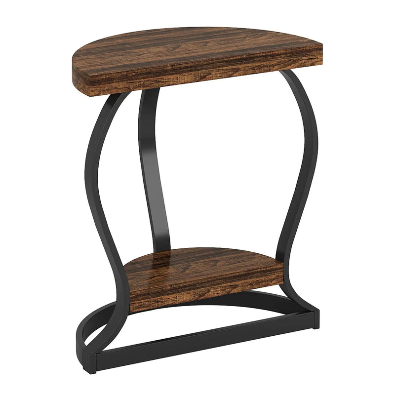 Half Round End Table With Frame, 2 Tier Semi Circle For Entryway - Brown / Black by HouseOfZazla