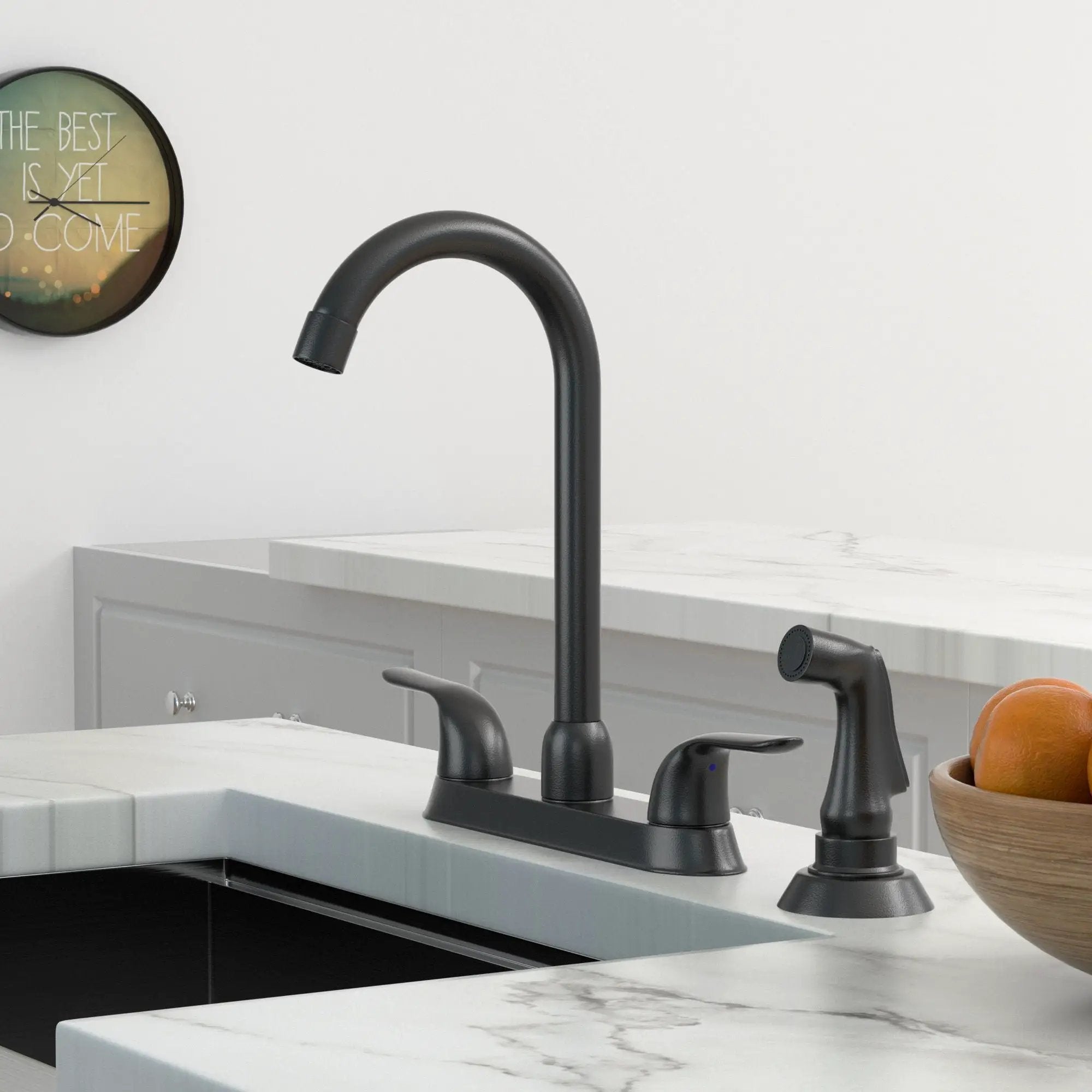 Kitchen Sink Faucet With 2 Handles And Pull Out Side Sprayer, 4 Hole Installation by HouseOfZazla