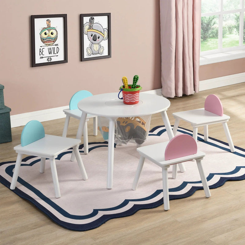 Children's Panel Table With 4 Chairs - White by HouseOfZazla