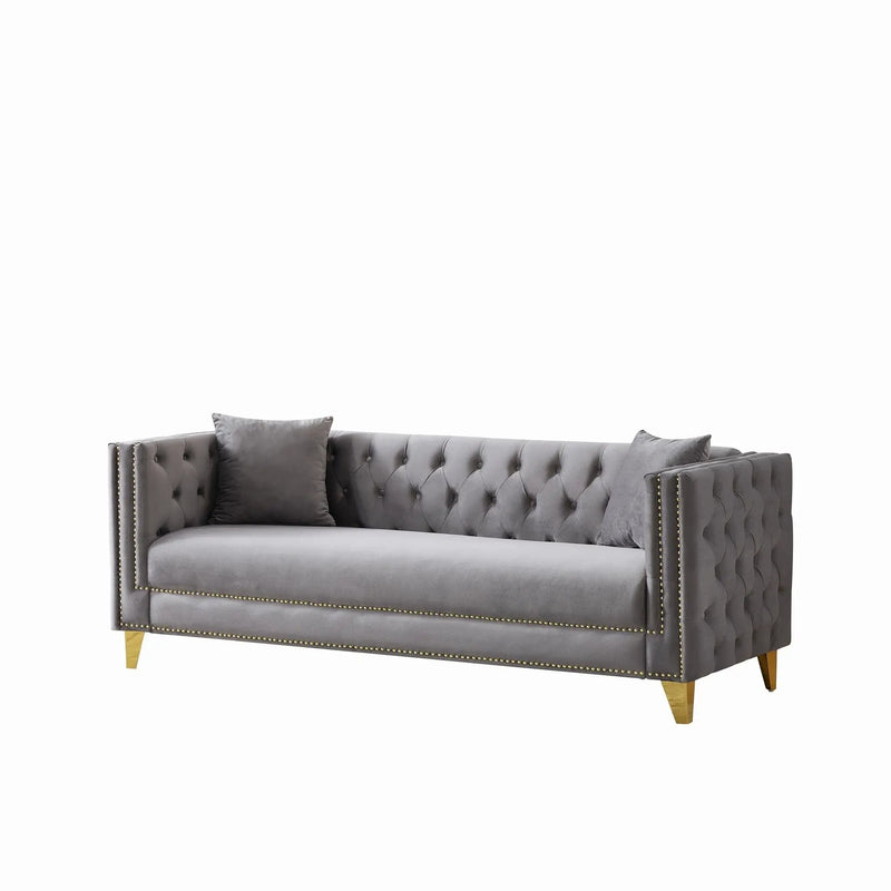 3 Seater Deep Seat Sofa, Sofa With Button Nailhead, Square Arm by Unique Piece Furniture