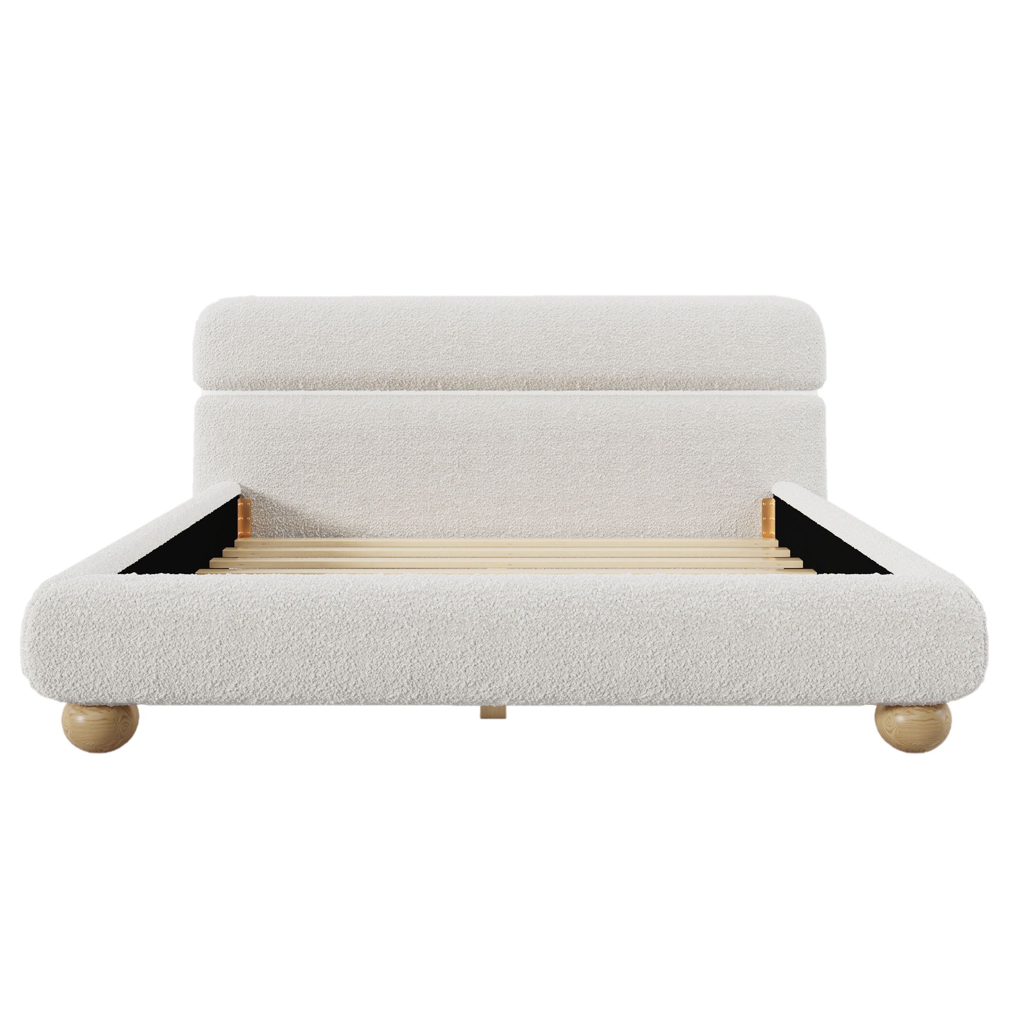 Queen Size Low Profile Upholstered Bed - White by HouseOfZazla