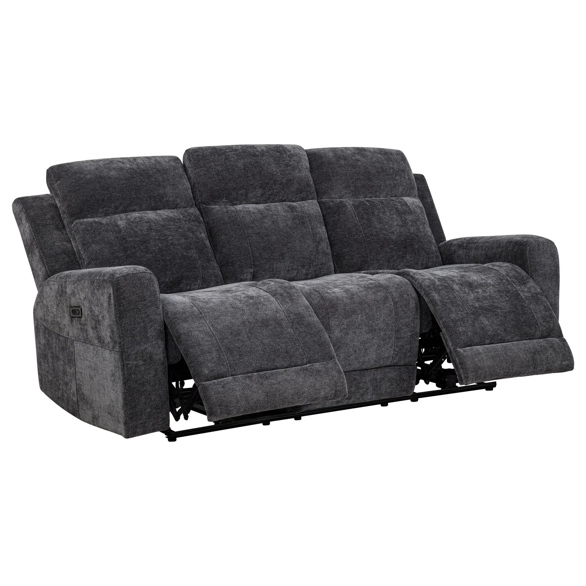 Kennett Chenille Upholstered Power Reclining Sofa Dark Grey by Unique Piece Furniture
