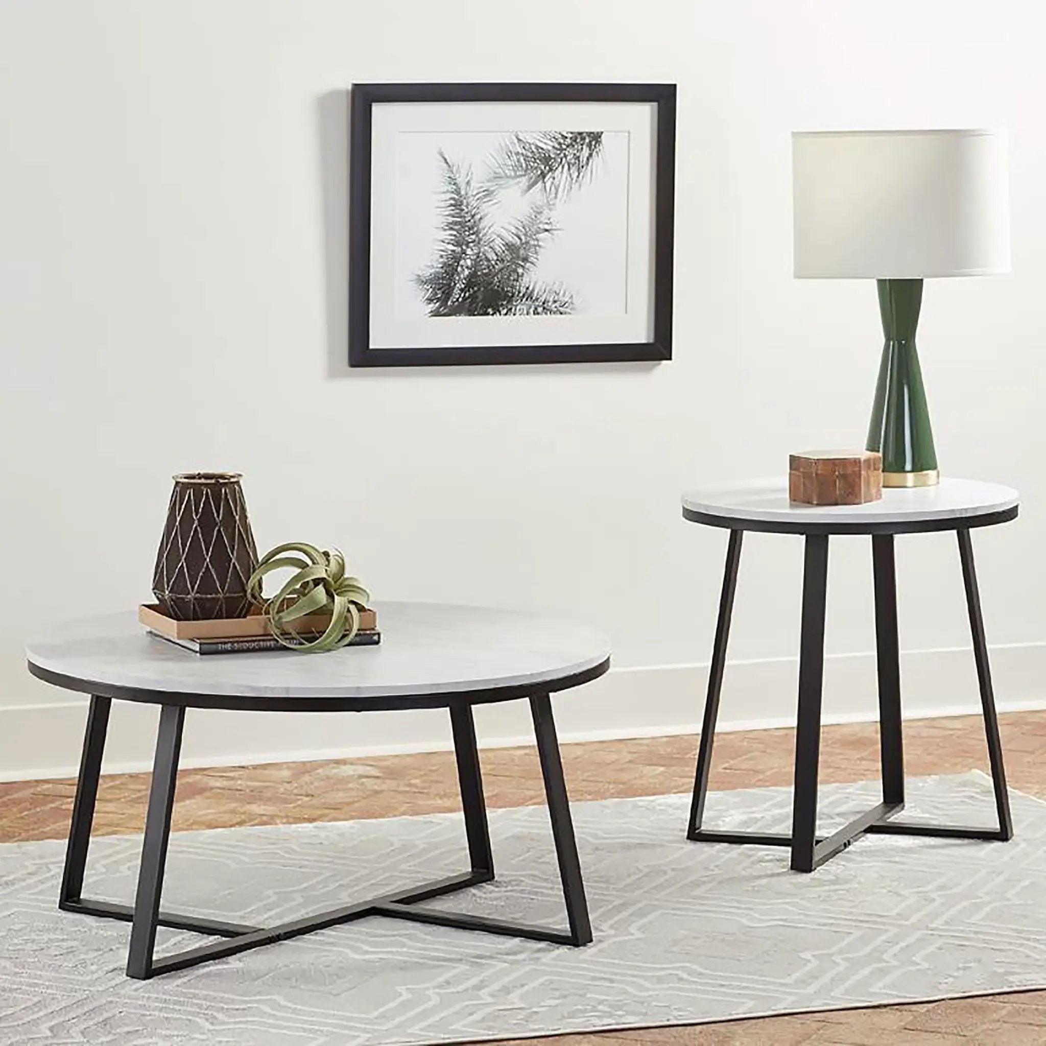 Hugo 2-piece Coffee and End Table Set White Faux Marble by Unique Piece Furniture