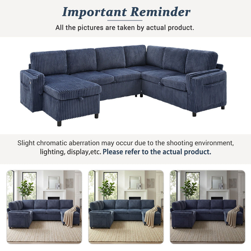 Convertible U-Shaped Sectional Sofa Bed With USB Ports And Storage by HouseOfZazla