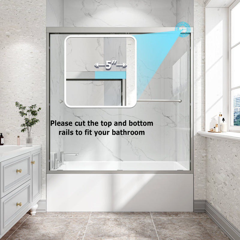 55-60" W x 60" H Brushed Nickel Double Bypass Sliding Shower Door by HouseOfZazla