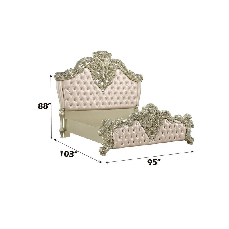 Vatican - Eastern King Bed - Synthetic Leather, Light Gold & Champagne Silver by Unique Piece Furniture