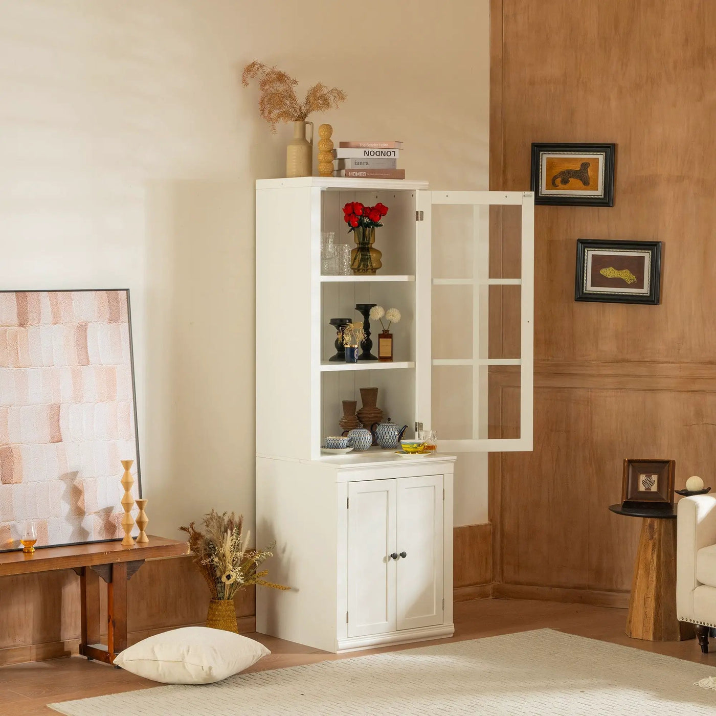 Retro Style Hutch Cabinet With Glass Door, China Cabinet For Home by HouseOfZazla