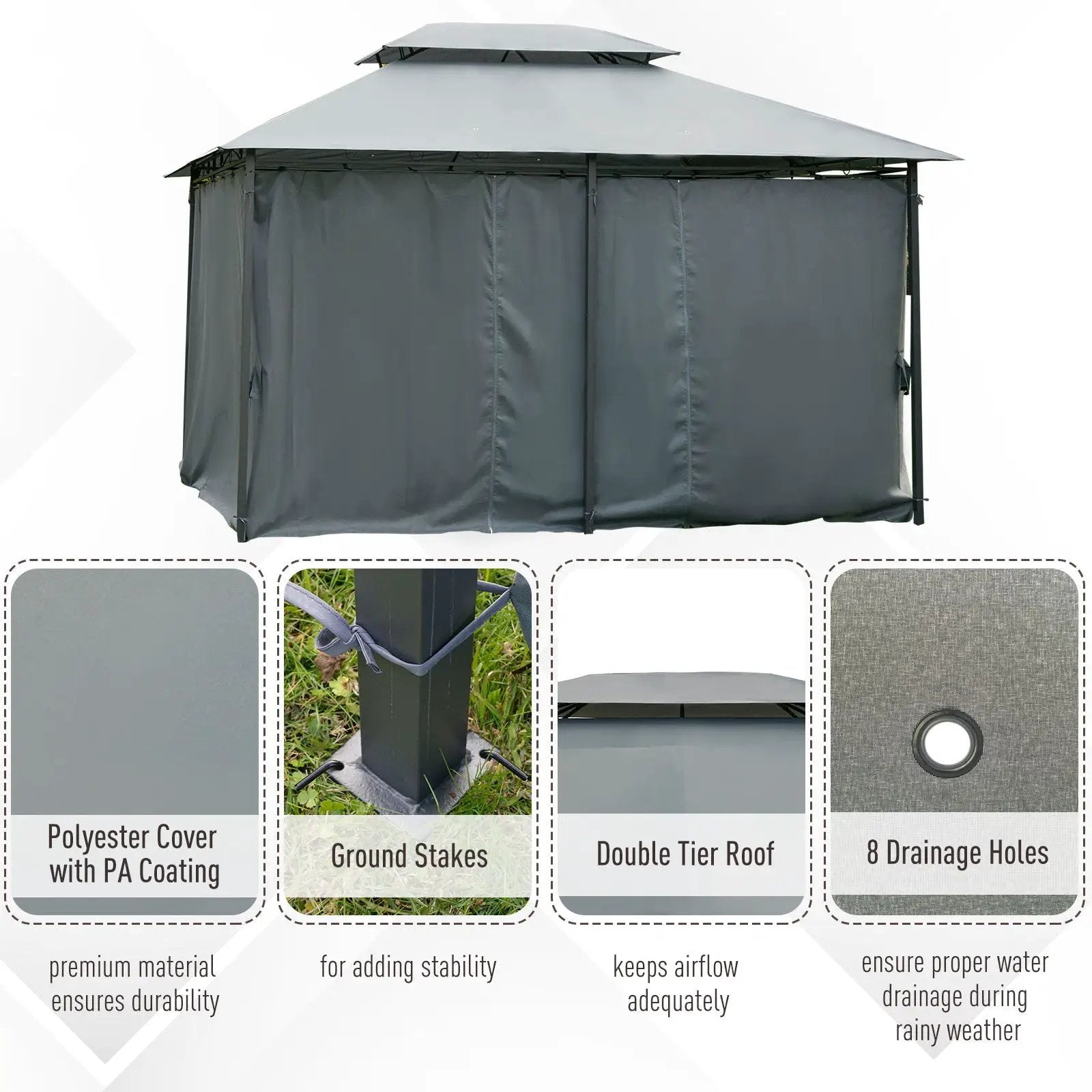 Outsunny - Patio Gazebo, Outdoor Gazebo Canopy Shelter With Curtains, Vented Roof, Steel Frame For Garden, Lawn, Backyard And Deck, - Sage Gray by Unique Piece Furniture