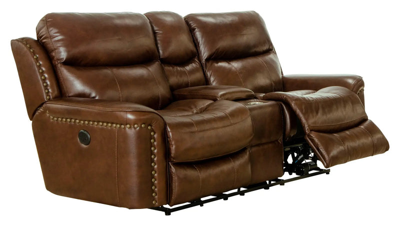 Ceretti - Power Reclining Console Loveseat - Brown Top Grain Italian Leather Match by Unique Piece Furniture