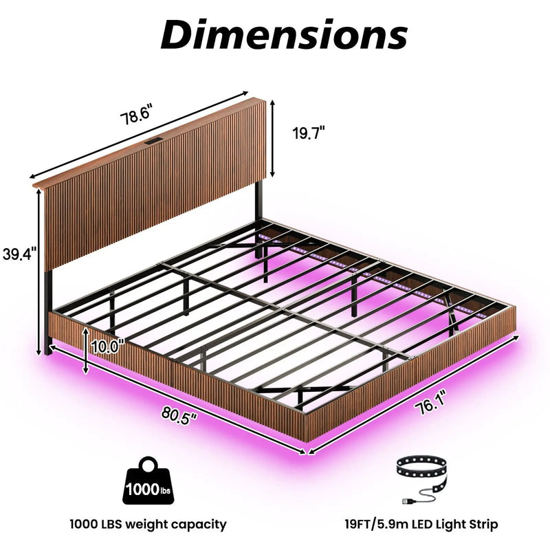Floating Bedstead With Charging Station And LED Lights by Unique Piece Furniture