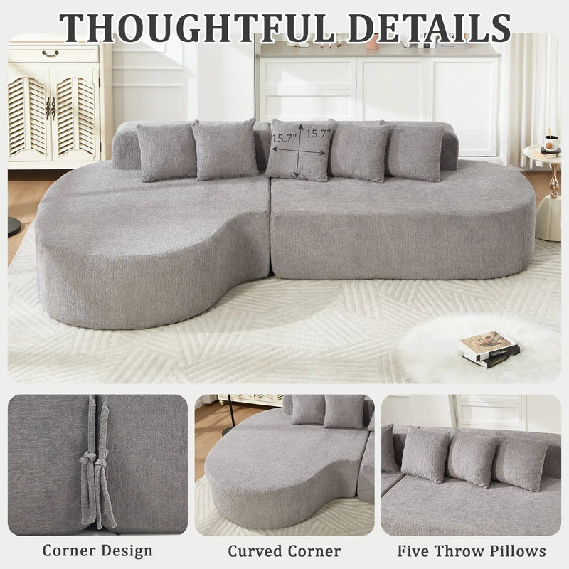 110.2" * 62" Boneless Sectional Curved Sofa with 5 Pillows by HouseOfZazla
