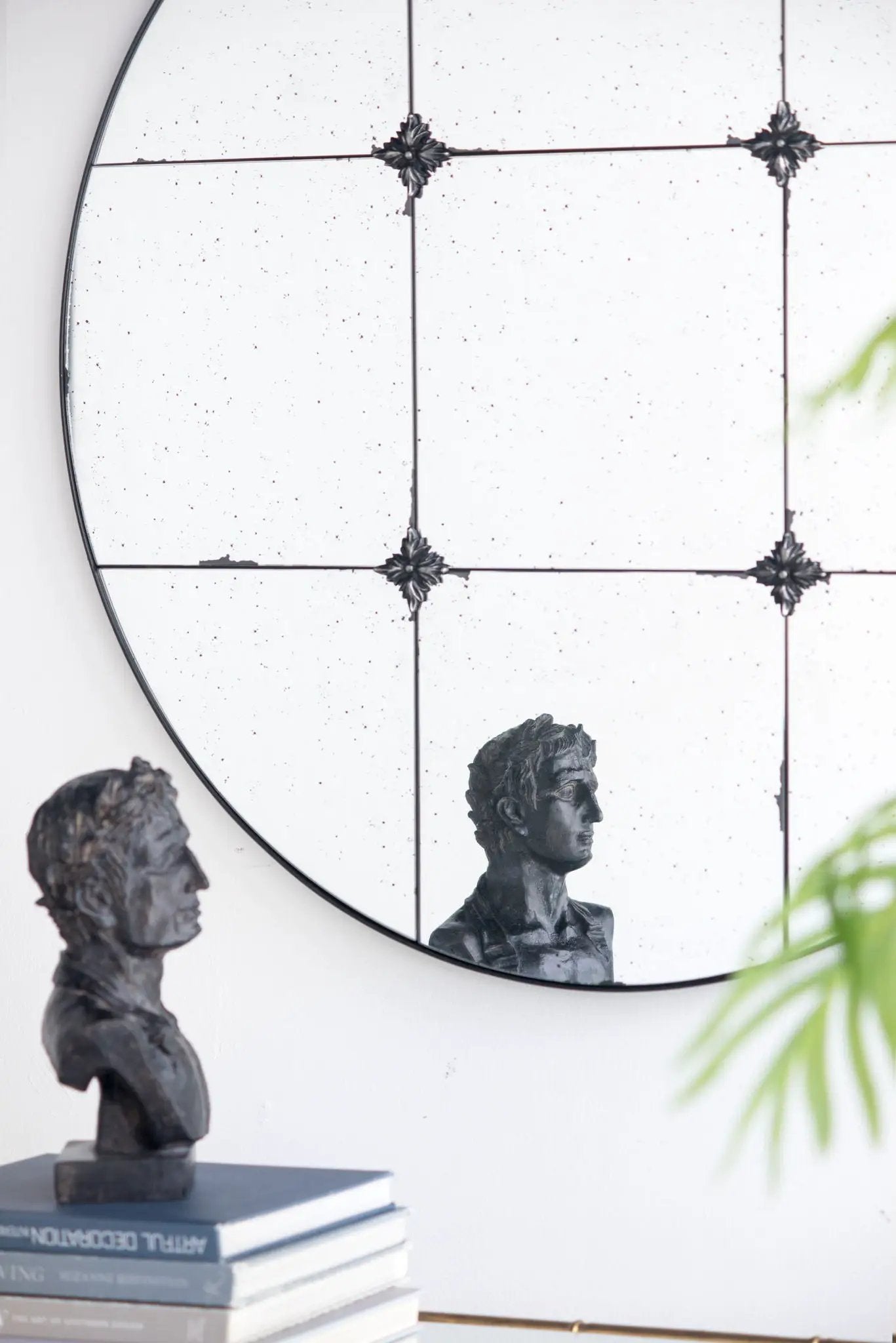Traditional Decor Style Round Antique Glass Wall Mirror, Wall Decor For For Bathroom Entryway Console Lean Against Wall - Black by HouseOfZazla