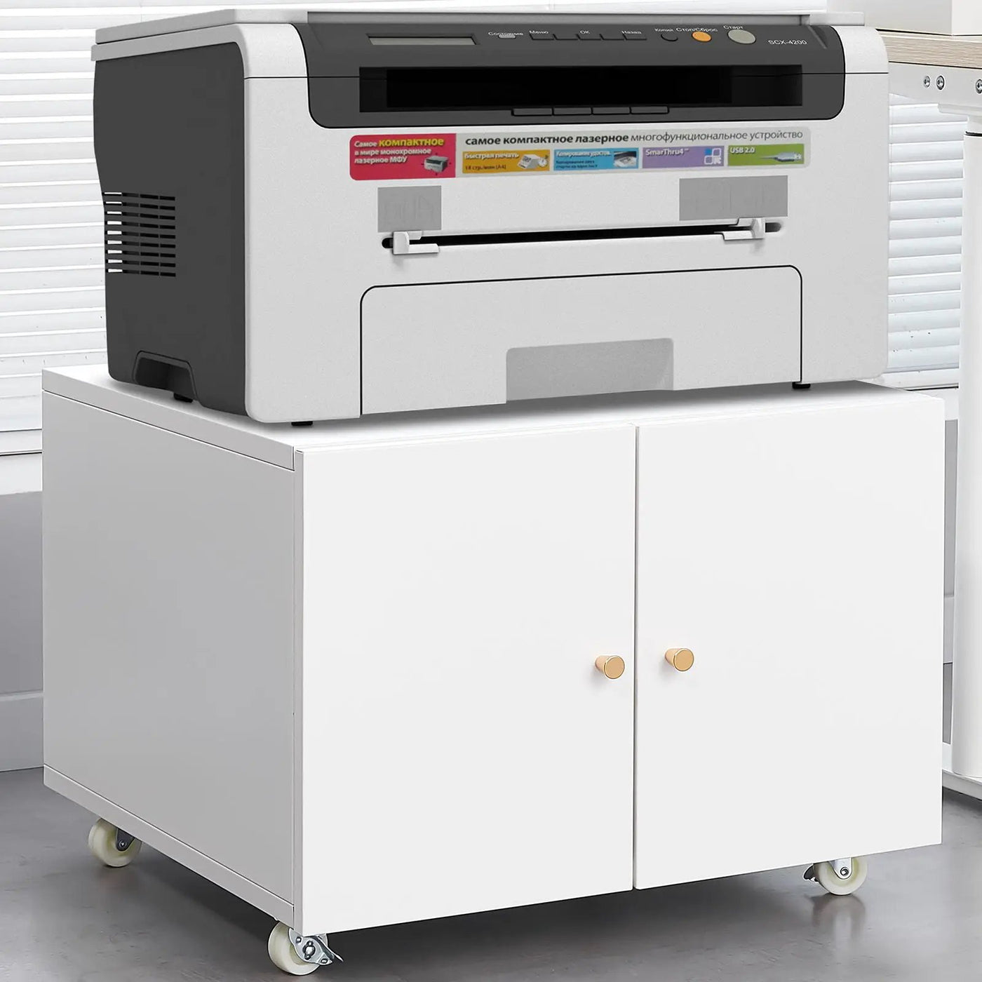 Office Furniture Copier Cabinet 2 Door Steel Copier Stand Mobile Pedestal File Printer Stand by Unique Piece Furniture