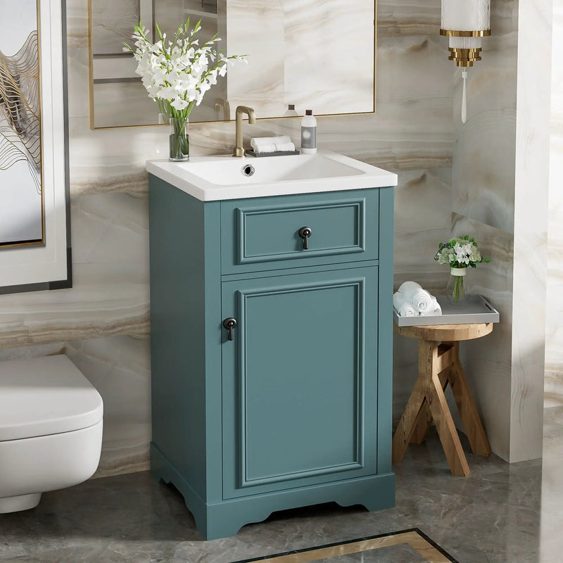 Elegant Bathroom Vanity With Ceramic Sink, Soft Close Door, Adjustable Shelf by HouseOfZazla