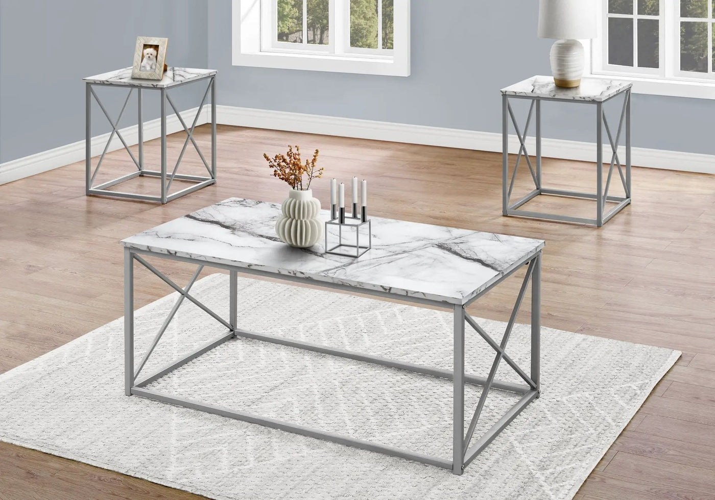 3-Piece Contemporary Living Room Table Set with Marble Look Finish by HouseOfZazla