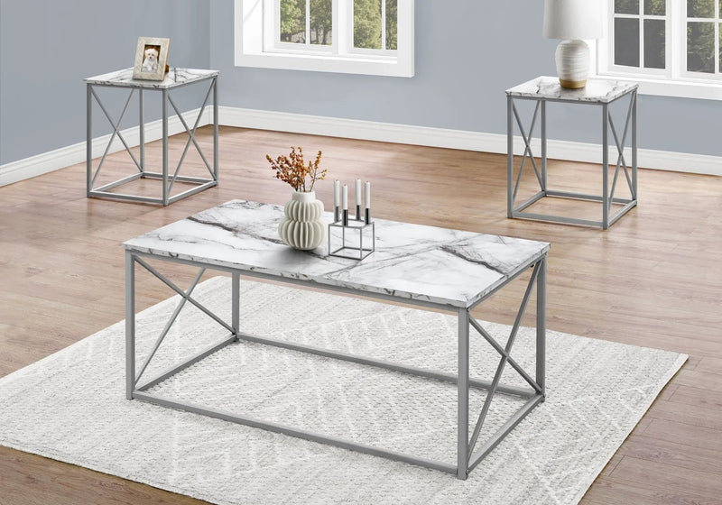 3-Piece Contemporary Living Room Table Set with Marble Look Finish by HouseOfZazla
