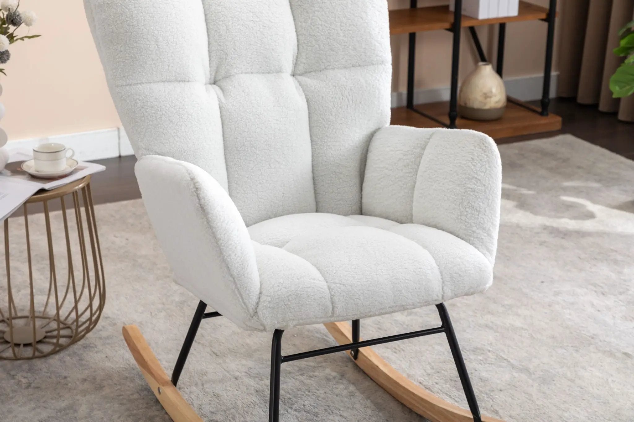 Teddy Fabric Rocking Gilder Nursery Chair For Living Room Indoor - Ivory by Unique Piece Furniture