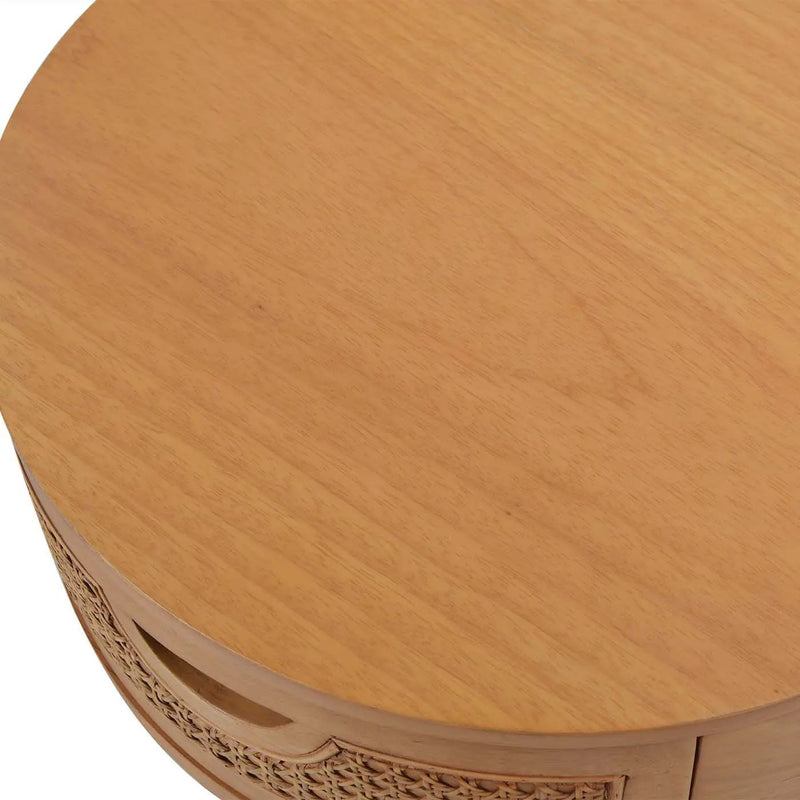 Cabana - Round Cane Storage Side Table - Natural Brown Oak by Unique Piece Furniture