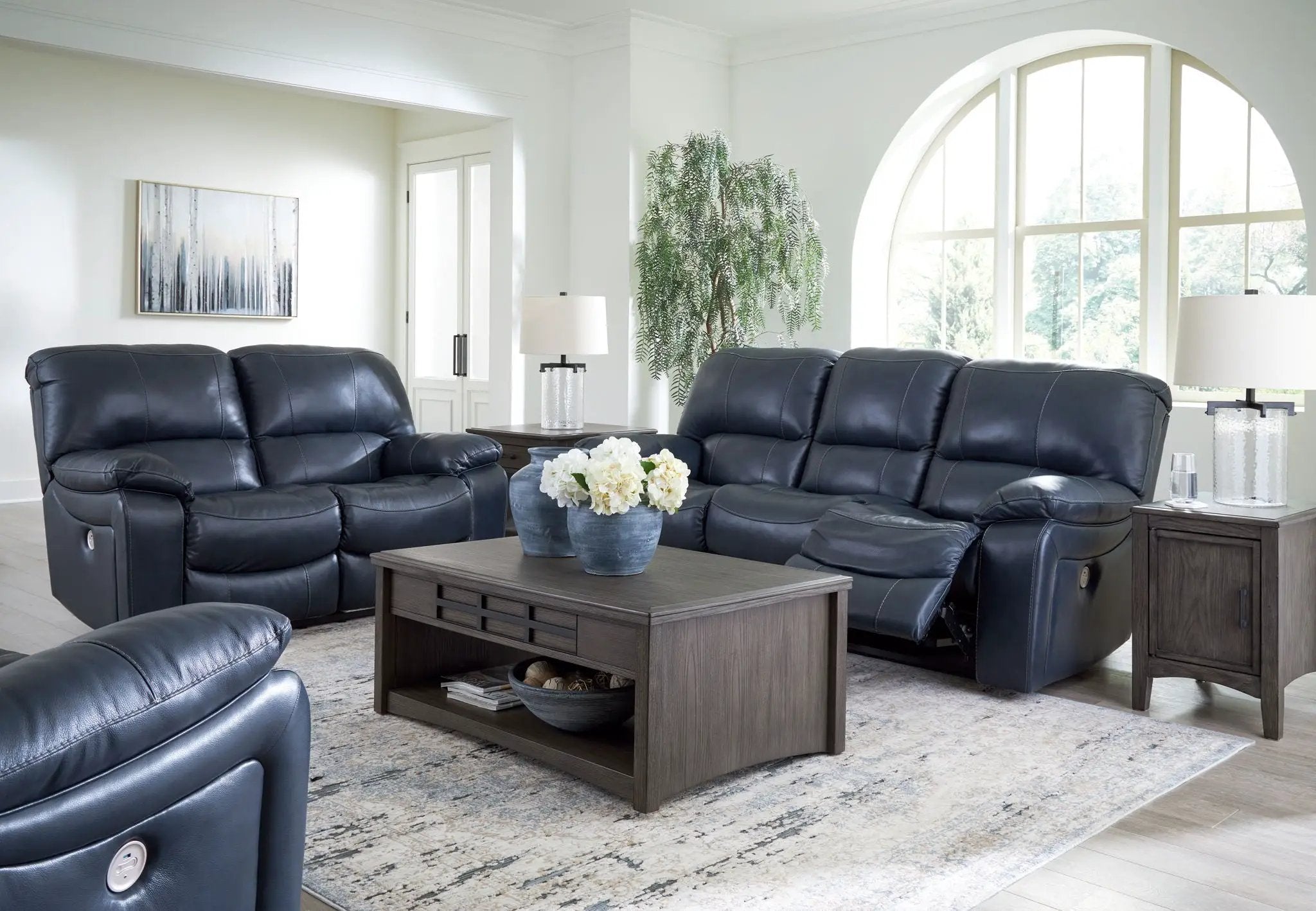 Leesworth - 3 Pc. - Power Reclining Sofa, Power Reclining Loveseat, Power Rocker Recliner - Ocean by Unique Piece Furniture