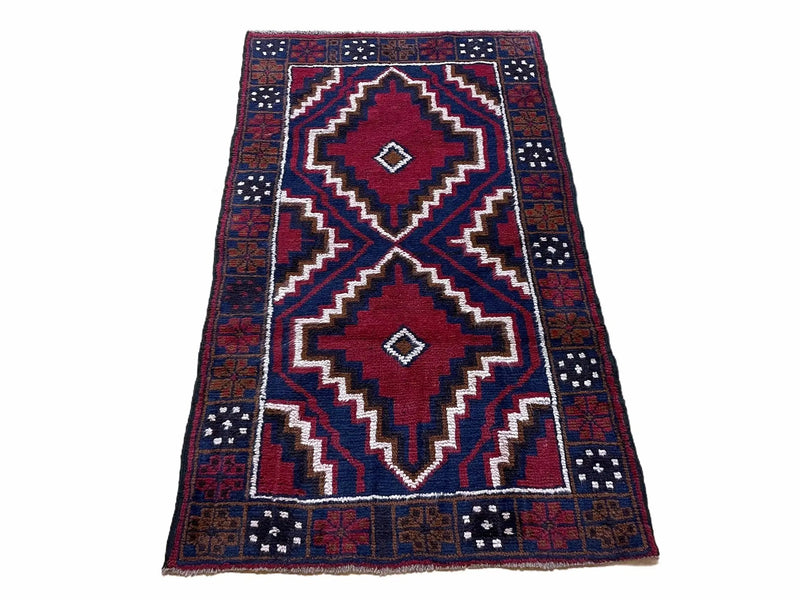 3 X 5 Vintage Handmade Tribal Wool Rug Balouchi Rug Afghan Rug Red Beige Nice by Jewel Rugs