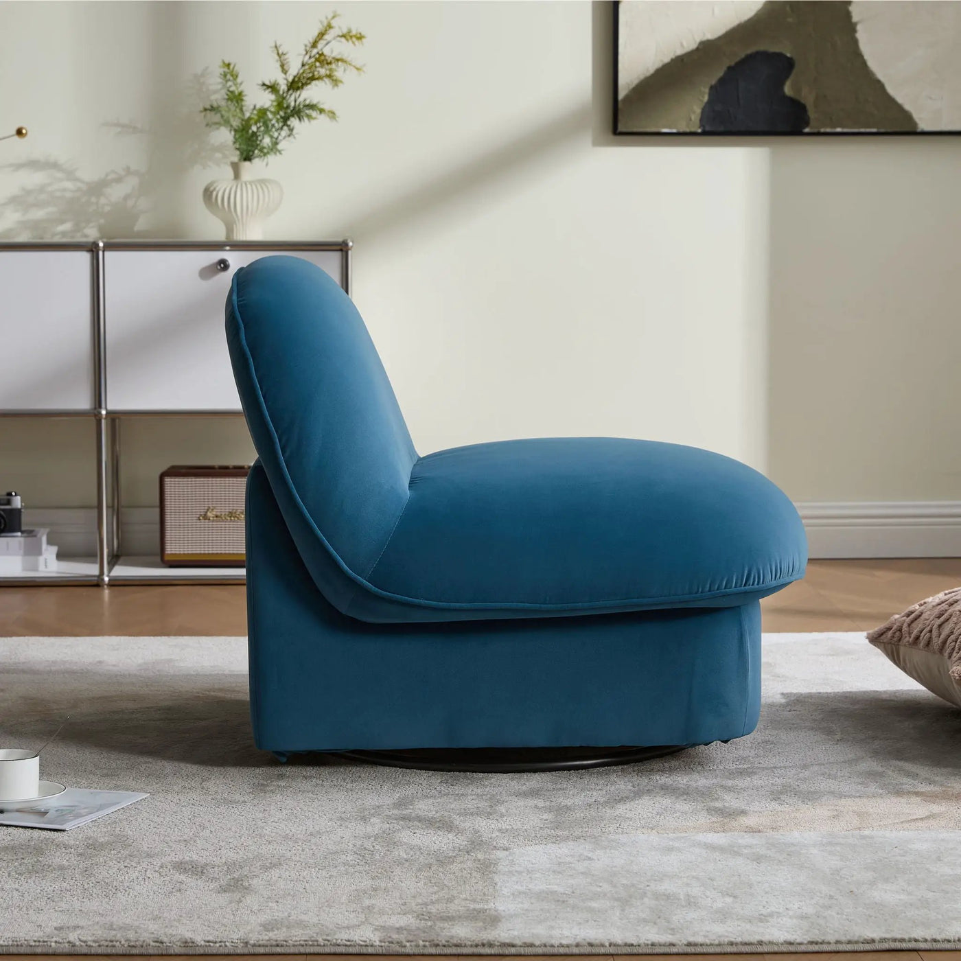 Pumpkin Shaped Swivel Accent Chair, 360 Degree Rotation For Living Room by Unique Piece Furniture