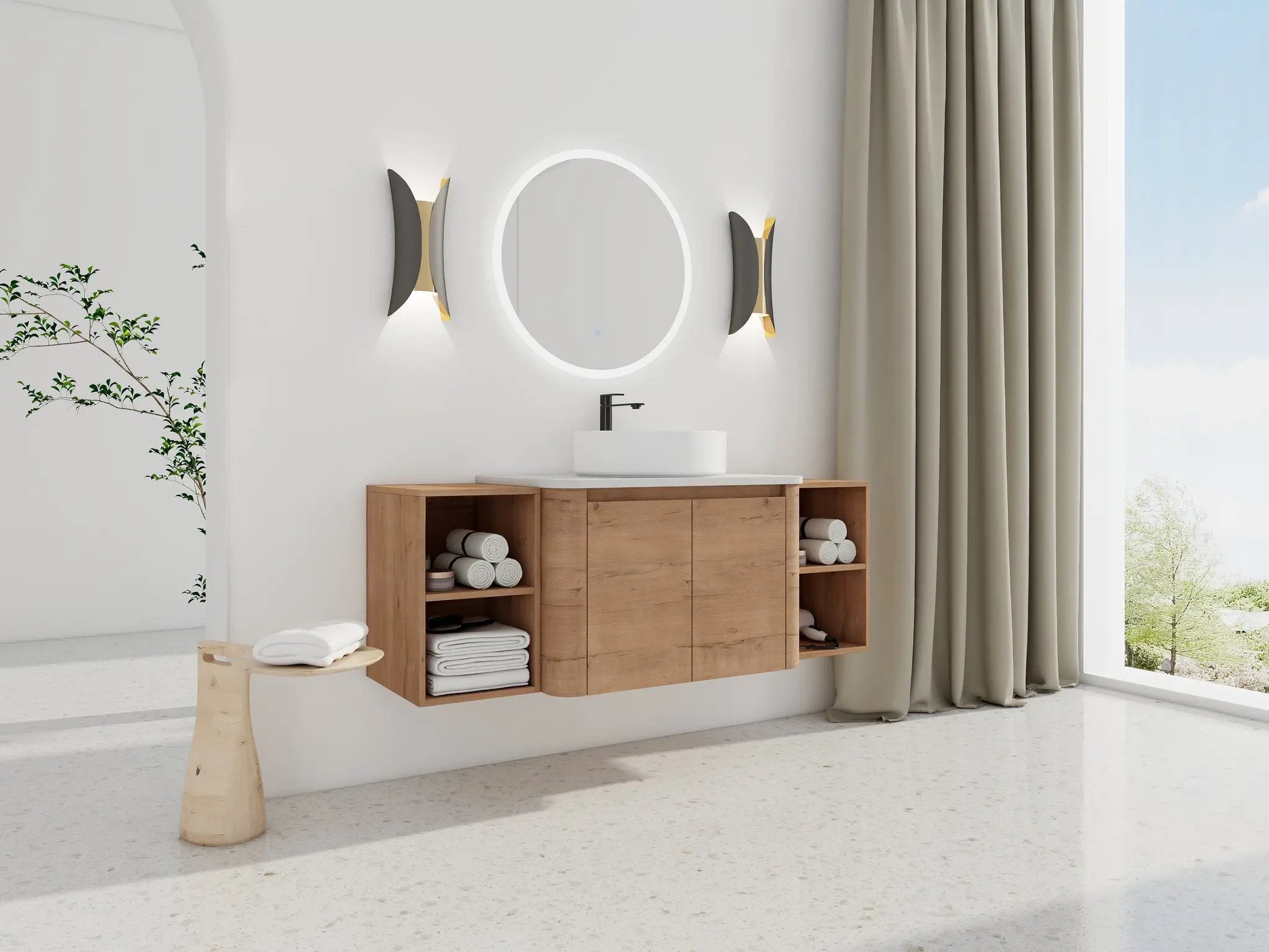 54" Wall-Mounted Bathroom Vanity With Ceramic Art Sink by HouseOfZazla