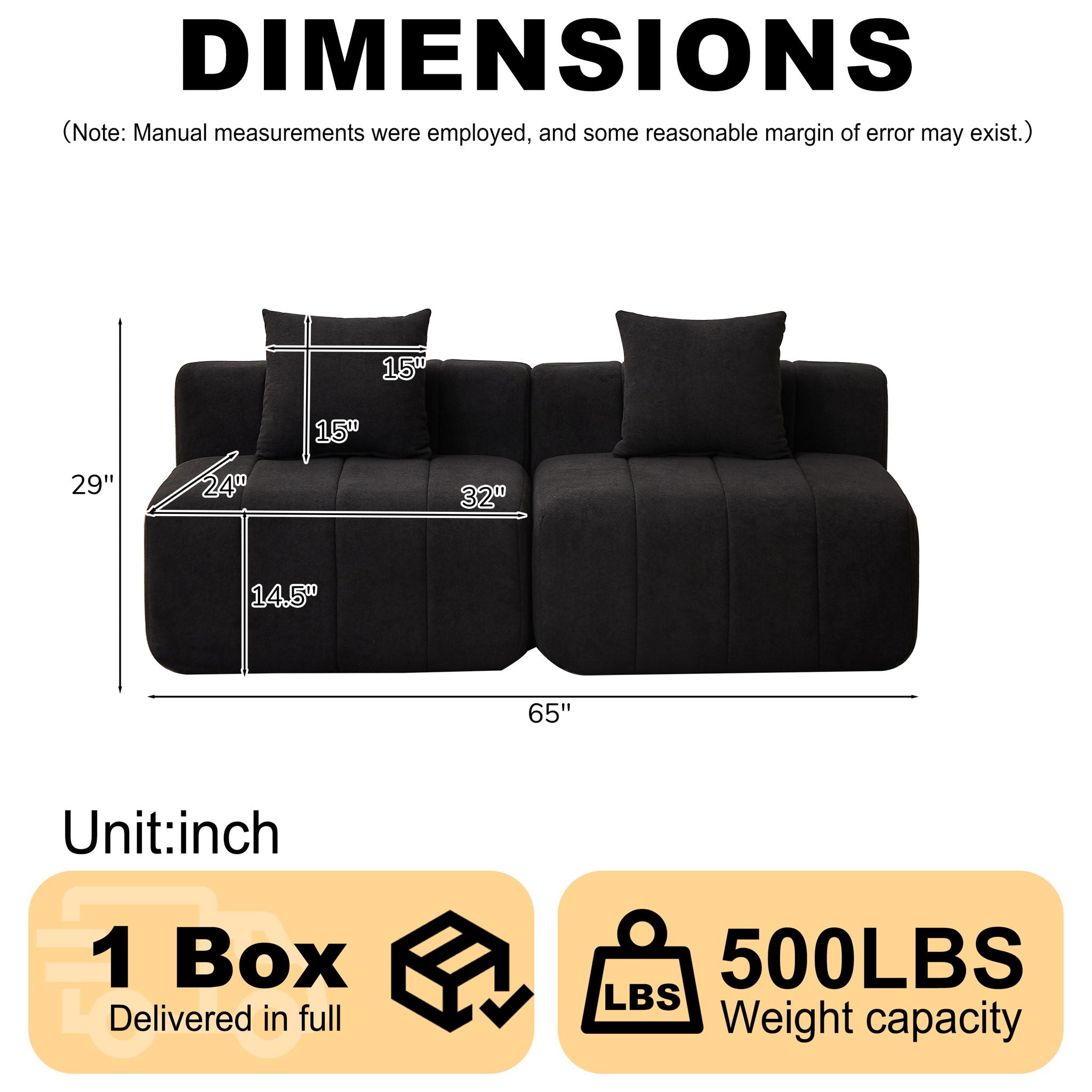 Modular Sectional Sofa With 2 Pillows, Symmetrical Design by HouseOfZazla