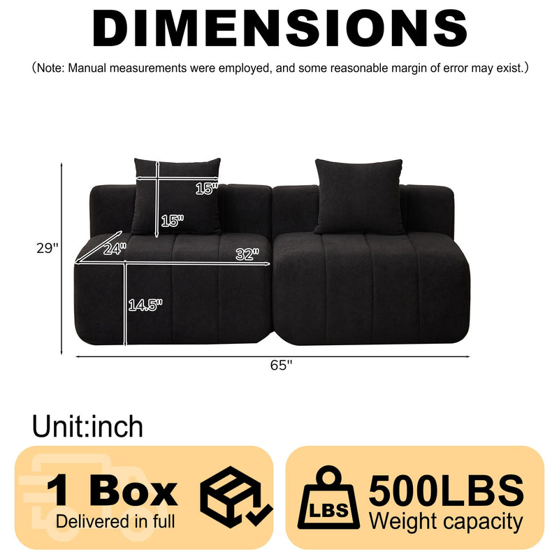 Modular Sectional Sofa With 2 Pillows, Symmetrical Design by HouseOfZazla