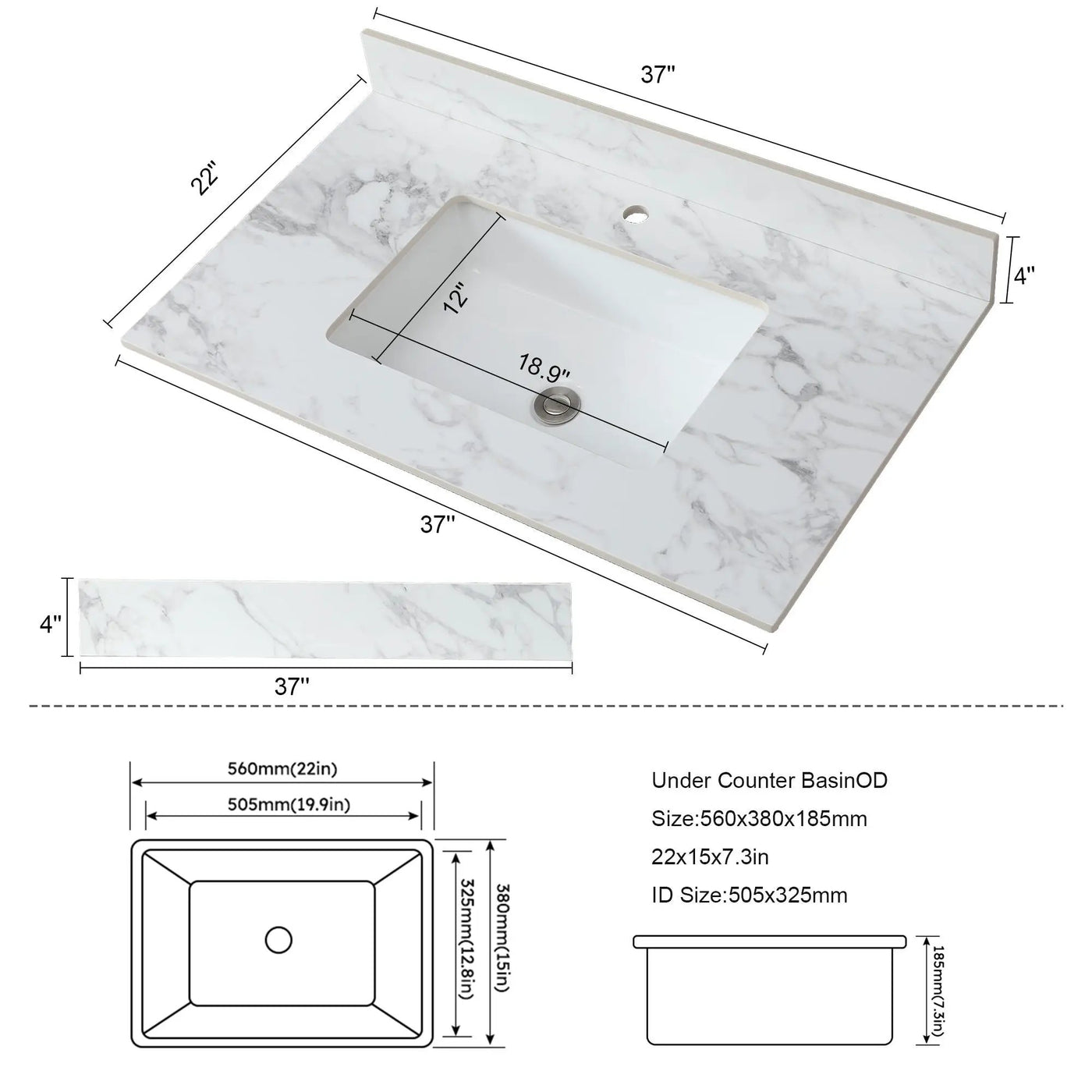 Elegant Bathroom Vanity Top With Rectangular Ceramic Sink And Backsplash by HouseOfZazla
