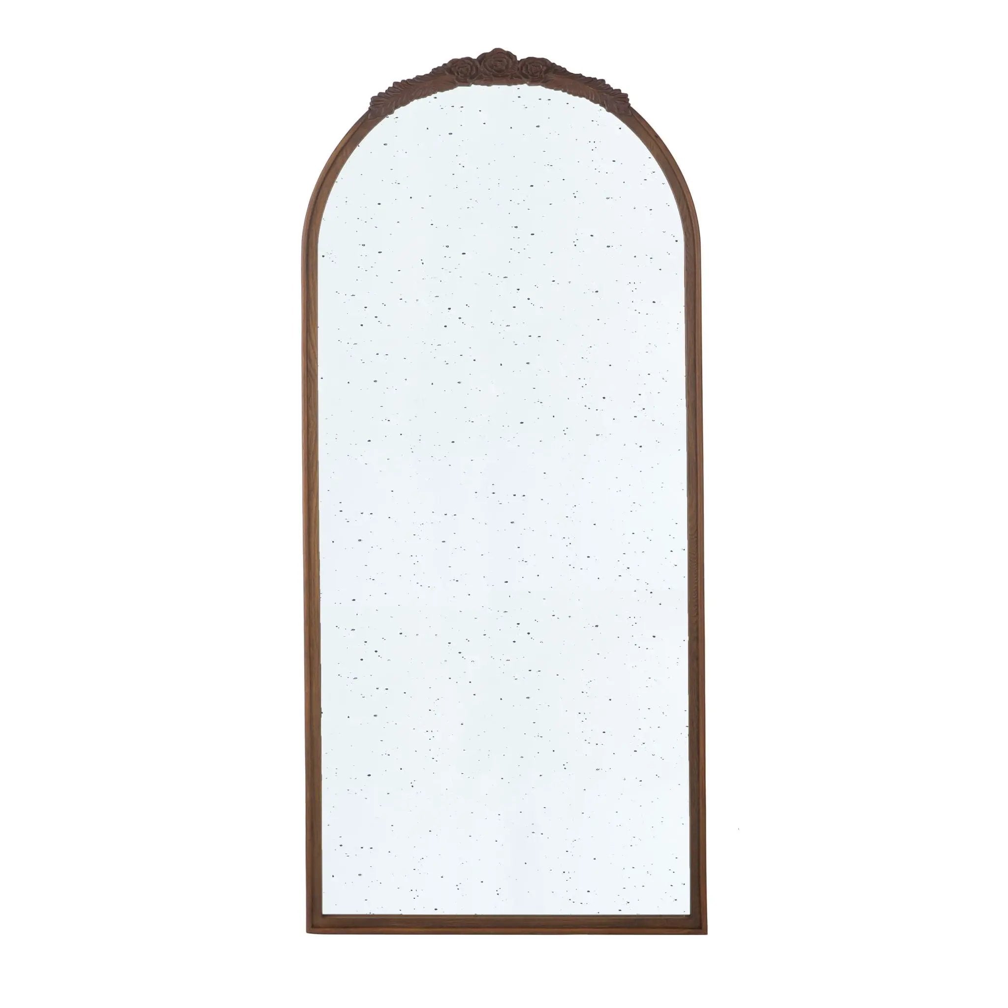 Hand Carved Rose Antique Mirror Frame, Large Arch Mirror Wall Decor For Living Room, Bathroom, Entryway - Brown by Unique Piece Furniture