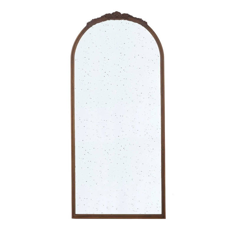 Hand Carved Rose Antique Mirror Frame, Large Arch Mirror Wall Decor For Living Room, Bathroom, Entryway - Brown by Unique Piece Furniture