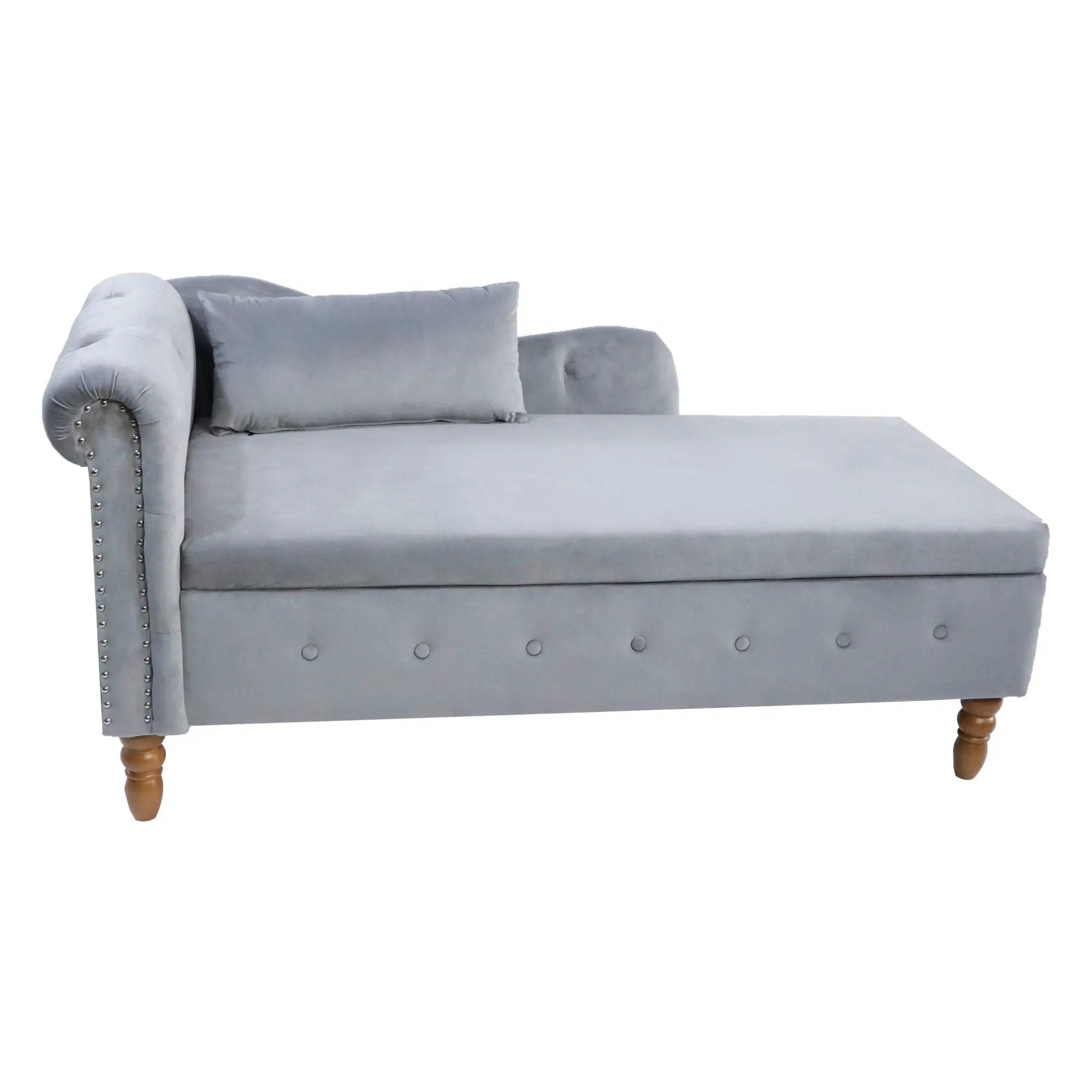 Chaise Lounge Indoor, Lounge Chair For Bedroom With Storage & Pillow, Modern Upholstered Rolled Arm Chase Lounge For Sleeping With Nailhead Trim For Living Room Bedroom Office by Unique Piece Furniture
