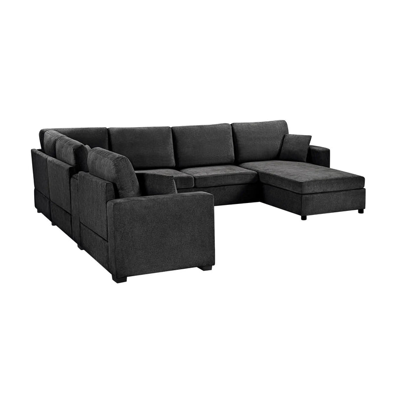 Modular 5 Seat U-Shape Sectional Sofa With Chaise Lounge, Built In Cup Holders And Storage Drawer by HouseOfZazla