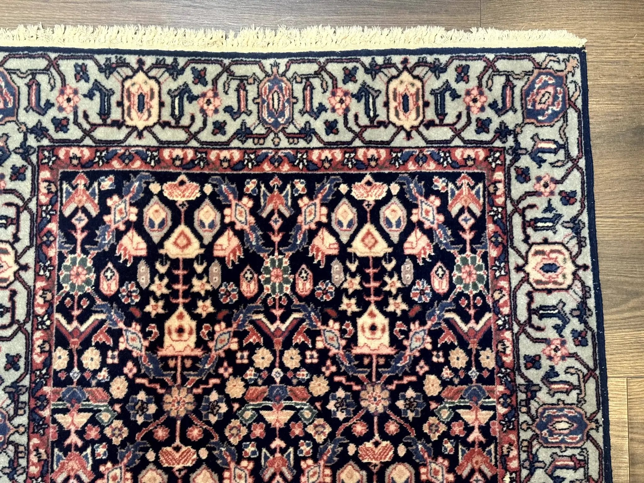 Indo Persian Runner Rug 2.8 x 12, Navy Blue, Floral, Fine 270 KPSI by Jewel Rugs
