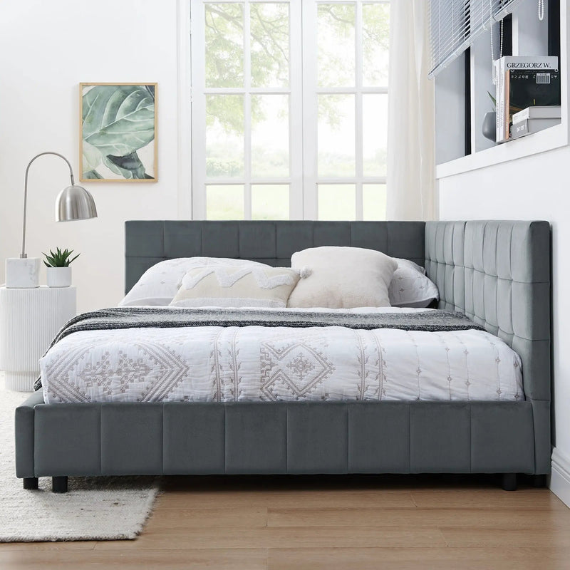 Mid-Century Storage Upholstered Tufted Bed Frame With Backrest And Armrests by HouseOfZazla