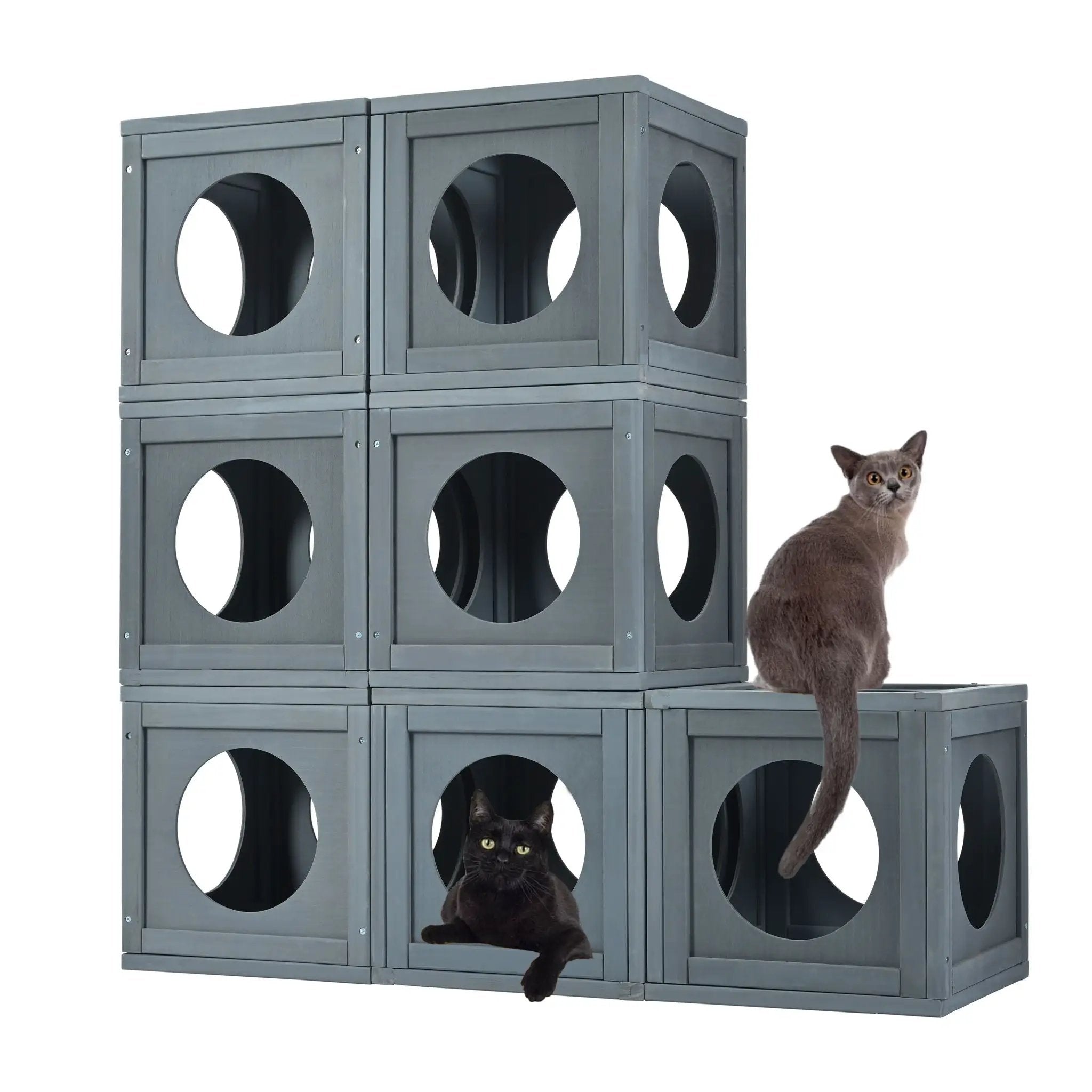 Outdoor Cat House With Shelves And Weather Protection, Removable Wood Boxes - Gray by HouseOfZazla