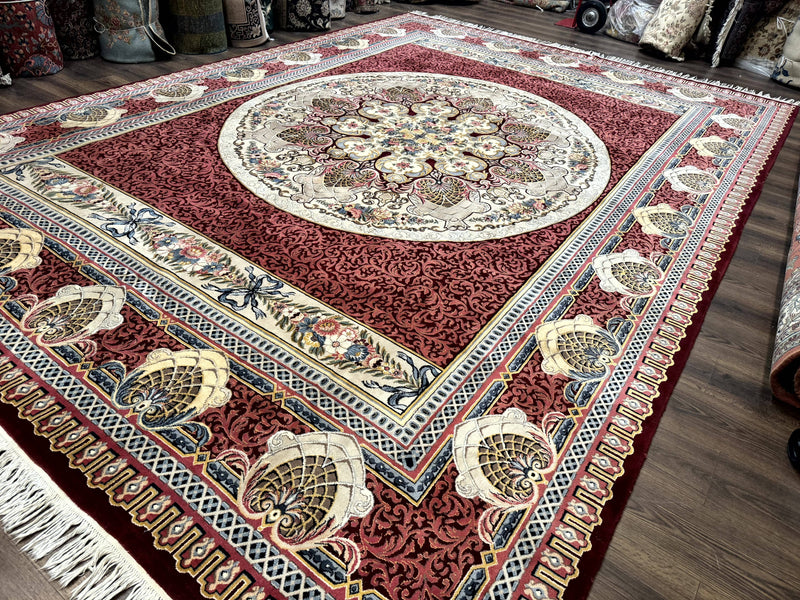Wonderful Aubusson Rug 10x14, Red Maroon, Elegant, Fine 200 KPSI by Jewel Rugs