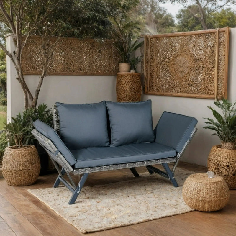 1 Pieces Patio Wicker Side Foldable Bench Patio Backyard Conversation Bench Gray Wicker - Dark Gray by Unique Piece Furniture