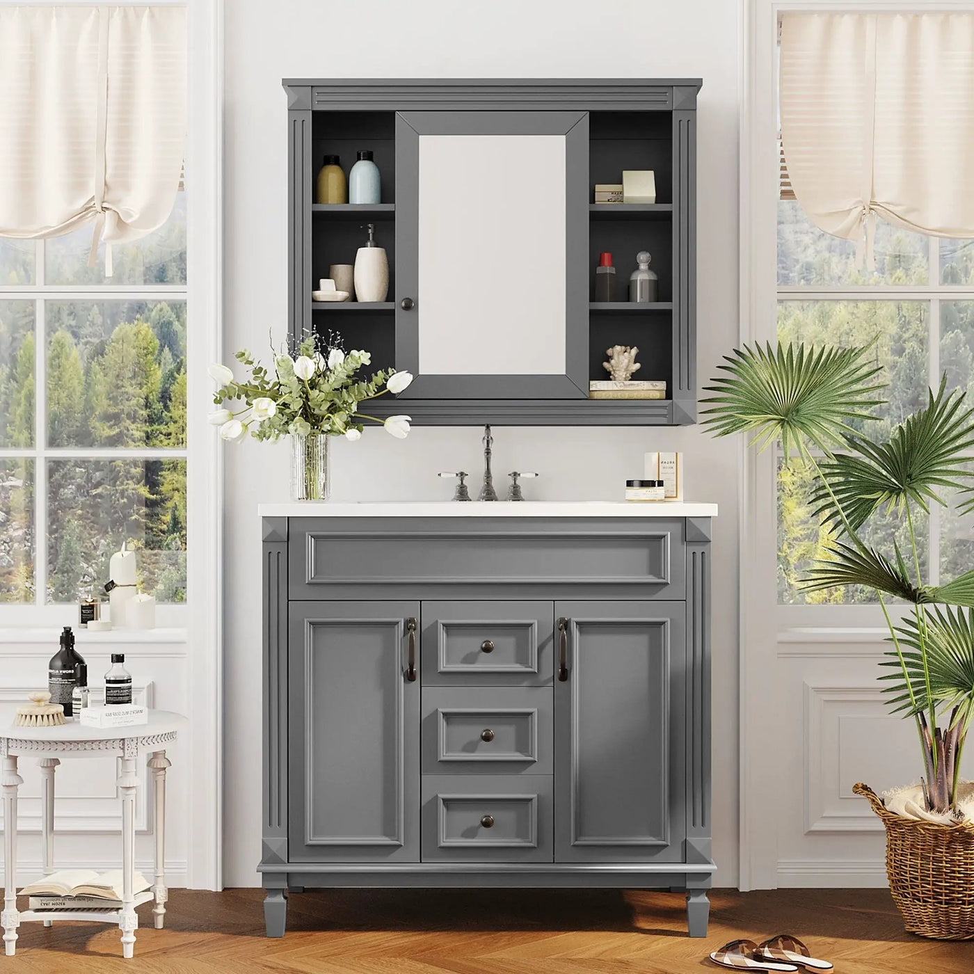 Bathroom Vanity With Top Sink, Mirror Cabinet, 2 Soft Closing Doors & 2 Drawers by Unique Piece Furniture