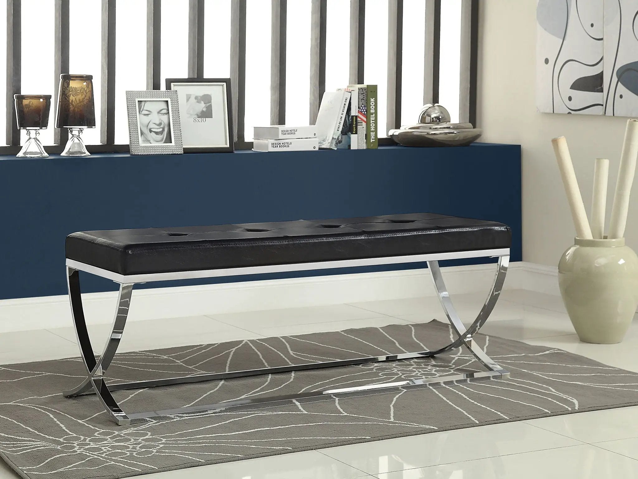 Walton Leatherette Upholstered Tufted Accent Bench Black by Unique Piece Furniture